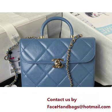 Chanel Quilted Shiny Calfskin & Gold-Tone Metal Small box Bag AS4470 Denim Blue 2023